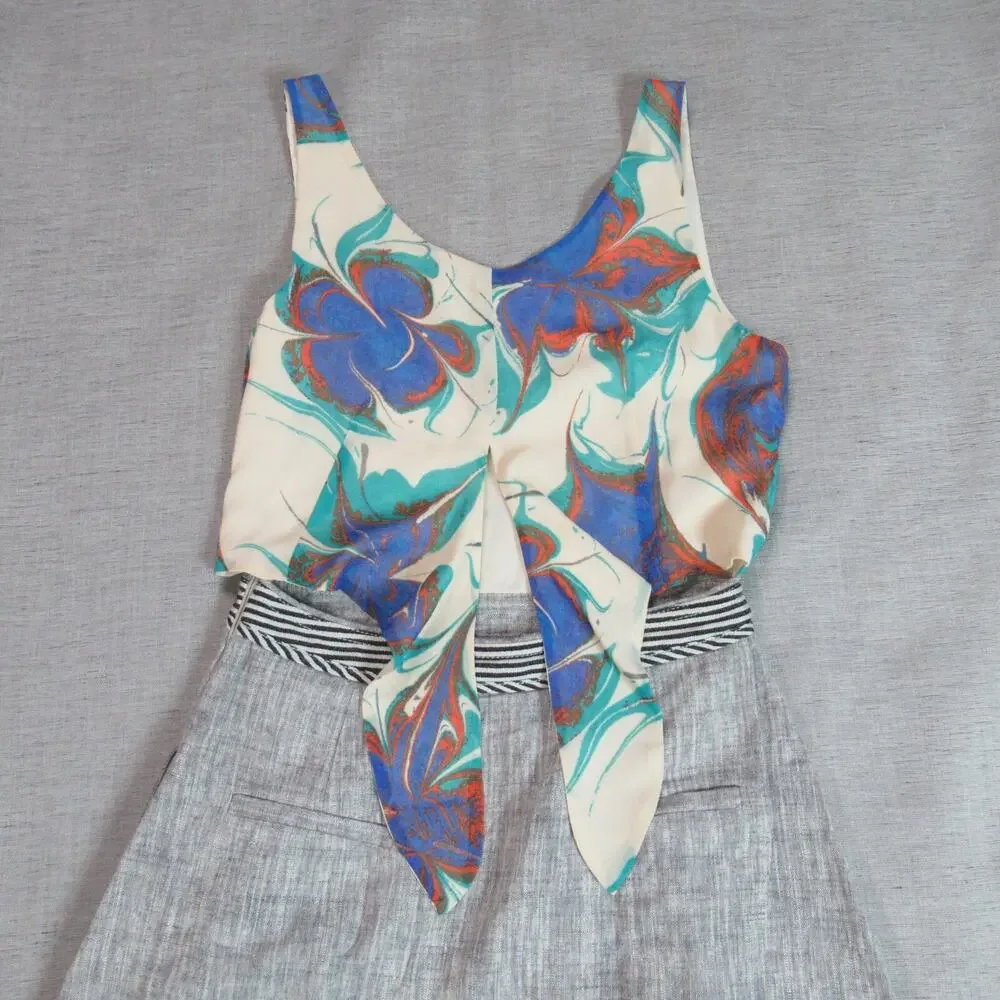RACHEL ROY Dress Womens Size 2 Gray Beige Floral Back Cutout Boho Retro Preppy